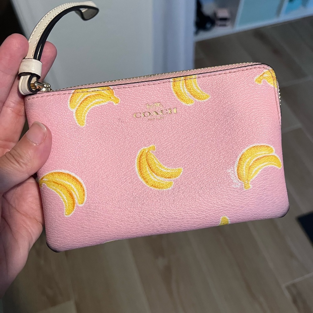 Coach Pink Banana Print Wristlet